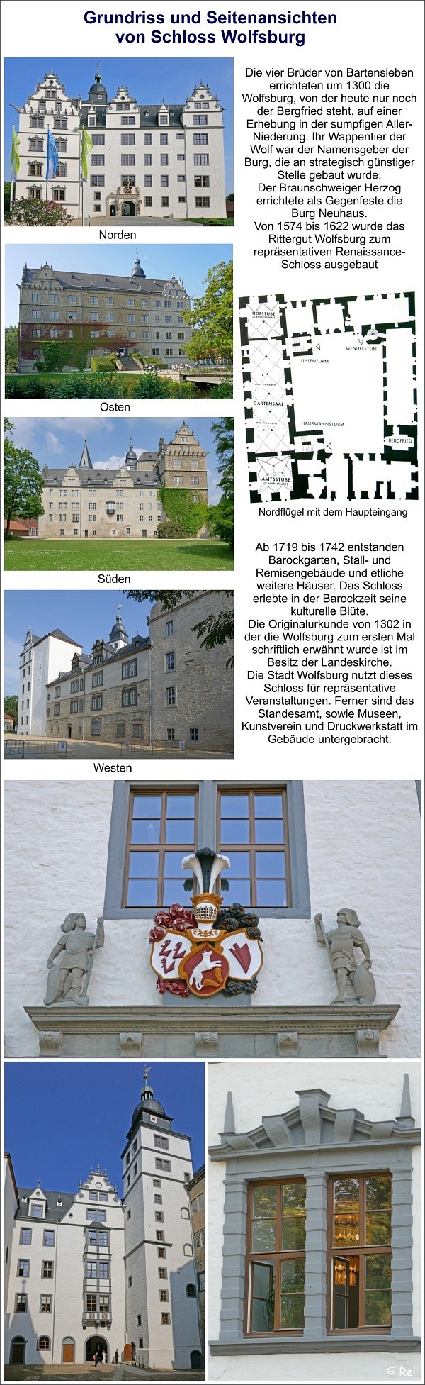 Grundriss und Seitenansichten von Schloss Wolfsburg